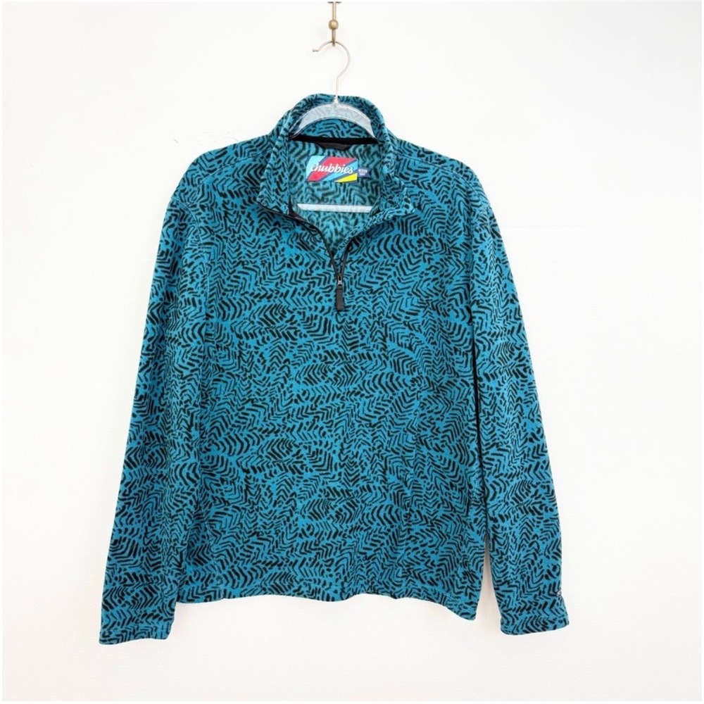 Chubbies Men's Quarter Zip Fleece Pullover Blue Geometric Print Size M